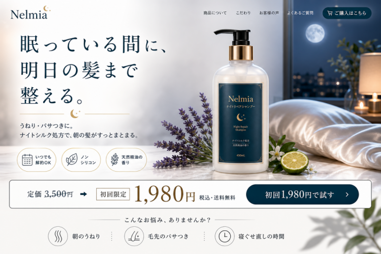 架空シャンプーNelmiaのLP完成イメージ画像