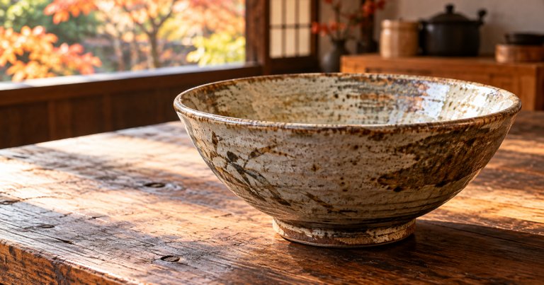 木のテーブルに置かれた伝統的な陶器の器
